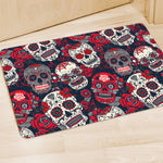 White Red Sugar Skull Pattern Print Polyester Doormat