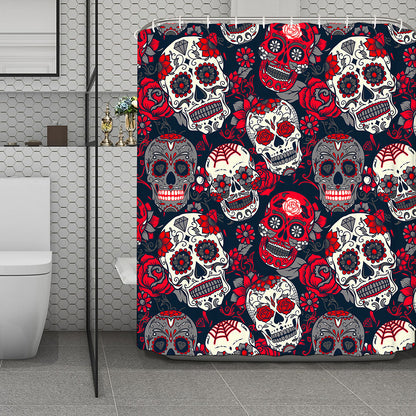 White Red Sugar Skull Pattern Print Polyester Shower Curtain