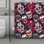 White Red Sugar Skull Pattern Print Polyester Shower Curtain