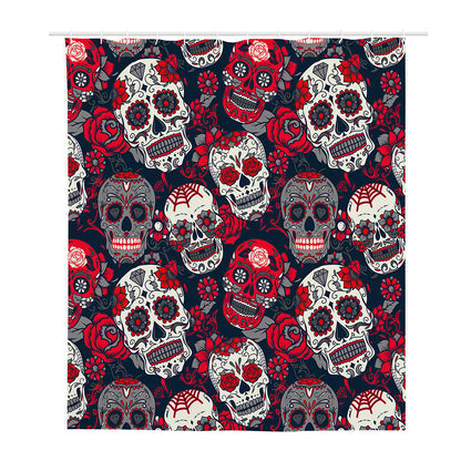 White Red Sugar Skull Pattern Print Polyester Shower Curtain