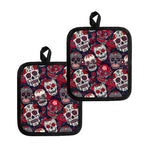 White Red Sugar Skull Pattern Print Pot Holders
