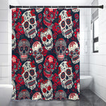 White Red Sugar Skull Pattern Print Premium Shower Curtain