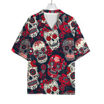 White Red Sugar Skull Pattern Print Rayon Hawaiian Shirt