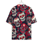 White Red Sugar Skull Pattern Print Rayon Hawaiian Shirt
