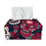 White Red Sugar Skull Pattern Print Rectangle Tissue Box Cover