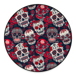 White Red Sugar Skull Pattern Print Round Floor Mat