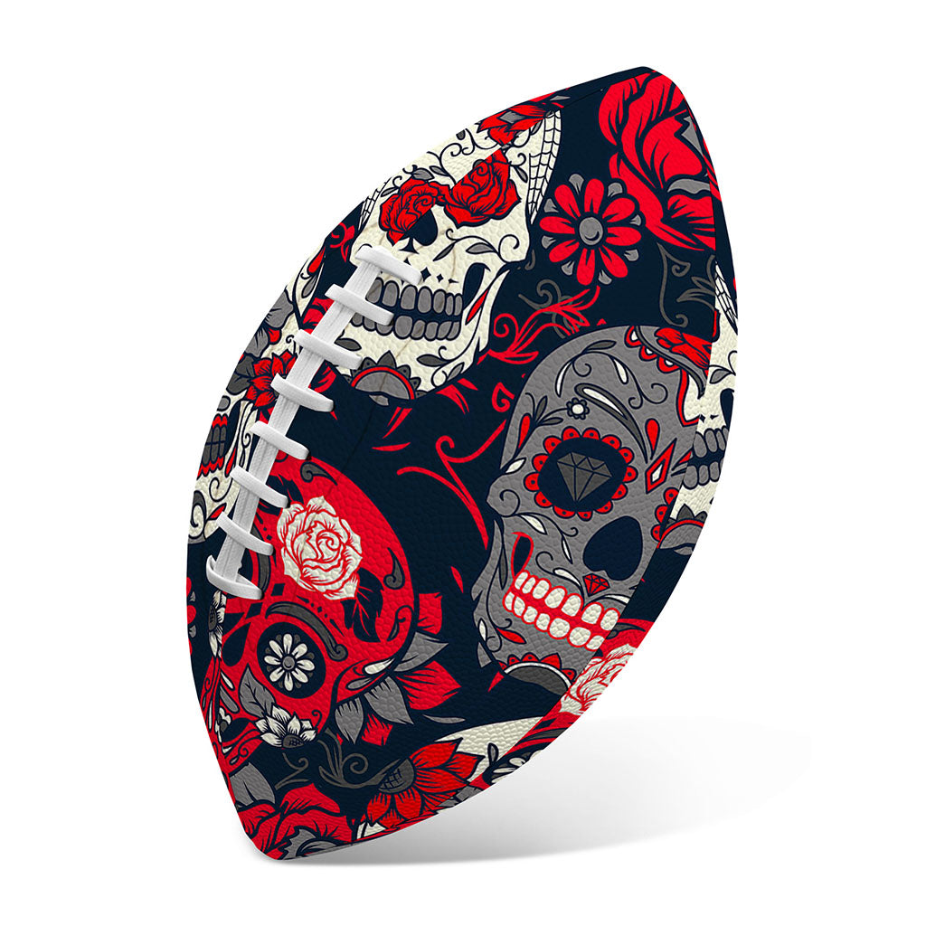 White Red Sugar Skull Pattern Print Rugby Ball