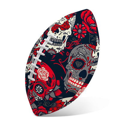 White Red Sugar Skull Pattern Print Rugby Ball