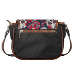 White Red Sugar Skull Pattern Print Saddle Bag