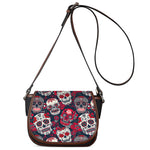 White Red Sugar Skull Pattern Print Saddle Bag
