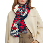 White Red Sugar Skull Pattern Print Scarf