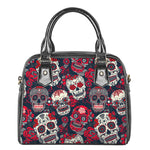 White Red Sugar Skull Pattern Print Shoulder Handbag
