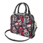 White Red Sugar Skull Pattern Print Shoulder Handbag