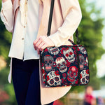White Red Sugar Skull Pattern Print Shoulder Strap Bible Bag