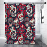 White Red Sugar Skull Pattern Print Shower Curtain