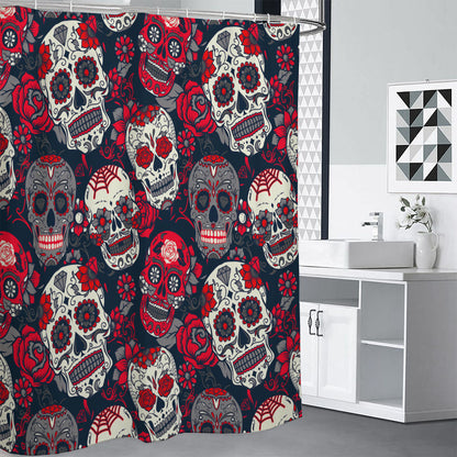 White Red Sugar Skull Pattern Print Shower Curtain