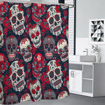 White Red Sugar Skull Pattern Print Shower Curtain