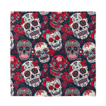 White Red Sugar Skull Pattern Print Silk Bandana