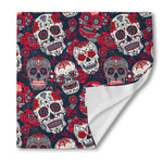 White Red Sugar Skull Pattern Print Silk Bandana