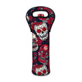 White Red Sugar Skull Pattern Print Single Neoprene Wine Tote