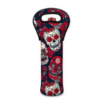 White Red Sugar Skull Pattern Print Single Neoprene Wine Tote