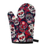White Red Sugar Skull Pattern Print Single Oven Mitt