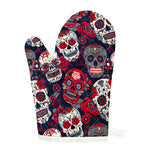 White Red Sugar Skull Pattern Print Single Oven Mitt