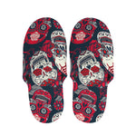 White Red Sugar Skull Pattern Print Slippers