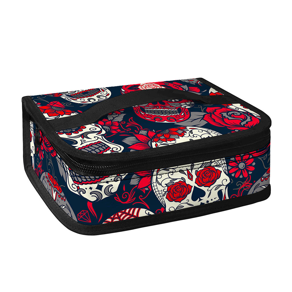 White Red Sugar Skull Pattern Print Small Lunch Bag