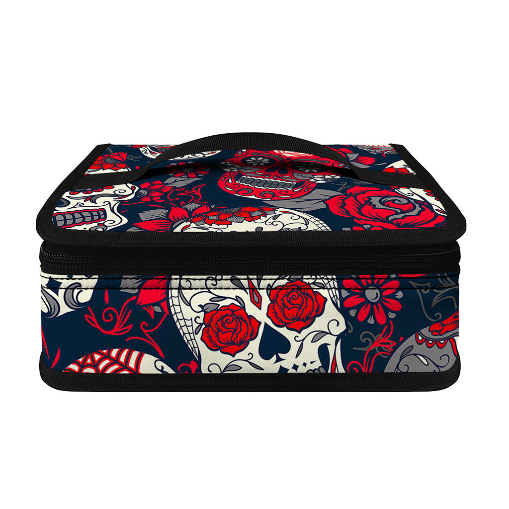 White Red Sugar Skull Pattern Print Small Lunch Bag