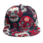White Red Sugar Skull Pattern Print Snapback Cap