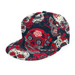White Red Sugar Skull Pattern Print Snapback Cap
