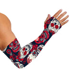 White Red Sugar Skull Pattern Print Sun Protection Arm Sleeves