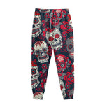 White Red Sugar Skull Pattern Print Sweatpants