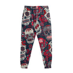 White Red Sugar Skull Pattern Print Sweatpants