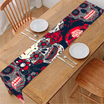 White Red Sugar Skull Pattern Print Table Runner