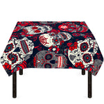 White Red Sugar Skull Pattern Print Tablecloth