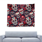 White Red Sugar Skull Pattern Print Tapestry