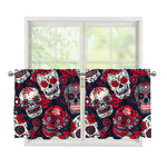 White Red Sugar Skull Pattern Print Tier Curtains
