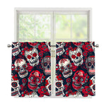White Red Sugar Skull Pattern Print Tier Curtains