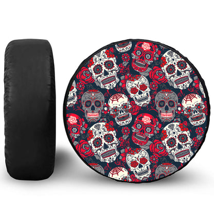 White Red Sugar Skull Pattern Print Tire Cover