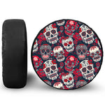 White Red Sugar Skull Pattern Print Tire Cover