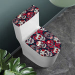 White Red Sugar Skull Pattern Print Toilet Lid And Tank Cover Set