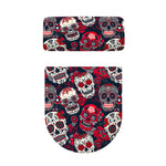 White Red Sugar Skull Pattern Print Toilet Lid And Tank Cover Set