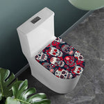 White Red Sugar Skull Pattern Print Toilet Lid Cover