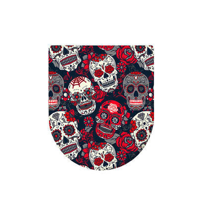 White Red Sugar Skull Pattern Print Toilet Lid Cover