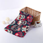 White Red Sugar Skull Pattern Print Towel