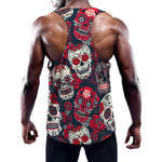 White Red Sugar Skull Pattern Print Training Tank Top