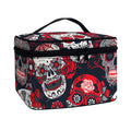 White Red Sugar Skull Pattern Print Travel Makeup Bag