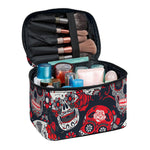 White Red Sugar Skull Pattern Print Travel Makeup Bag